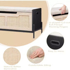 Acekool Banc de Rangement en Rotin avec Charnières de Sécurité, Banc à Chaussures Rembourré pour Entrée et Coffre de Rangement, pour Couloir, Chambre, Salon, Naturel