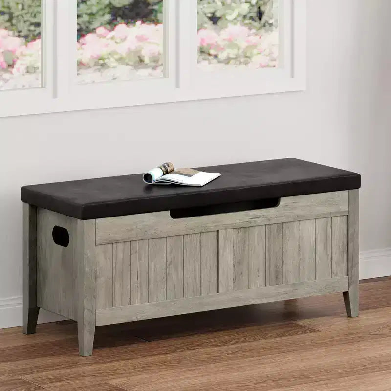 Banc de rangement GustoWave, Coffre de rangement en bois de 100 cm avec 2 charnières de sécurité, Banc d'entrée avec couvercle à charnière, Grand coffre pour salon, chambre à coucher