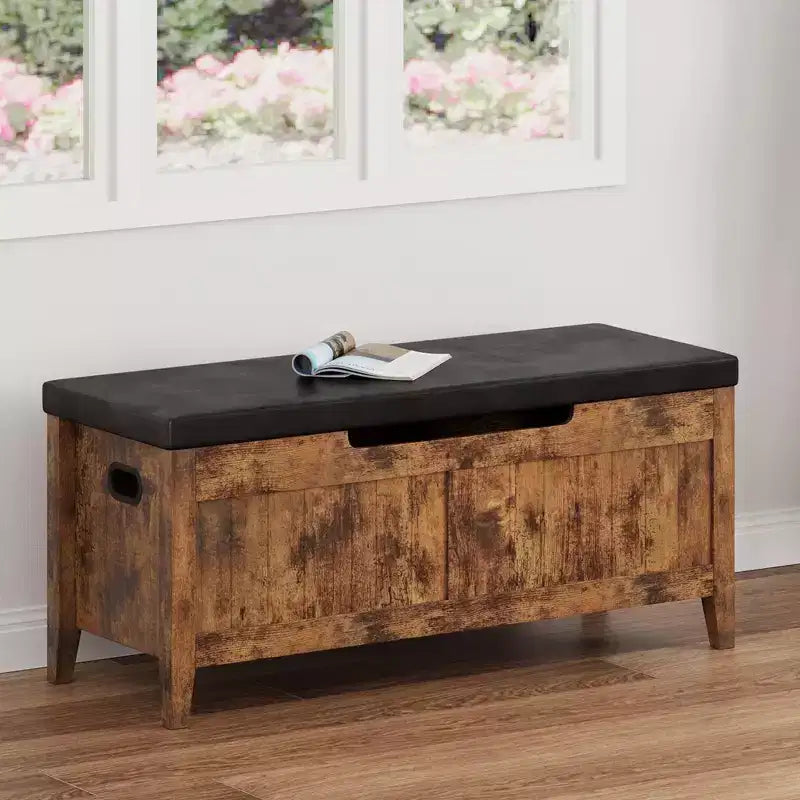 Banc de rangement GustoWave, Coffre de rangement en bois de 100 cm avec 2 charnières de sécurité, Banc d'entrée avec couvercle à charnière, Grand coffre pour salon, chambre à coucher