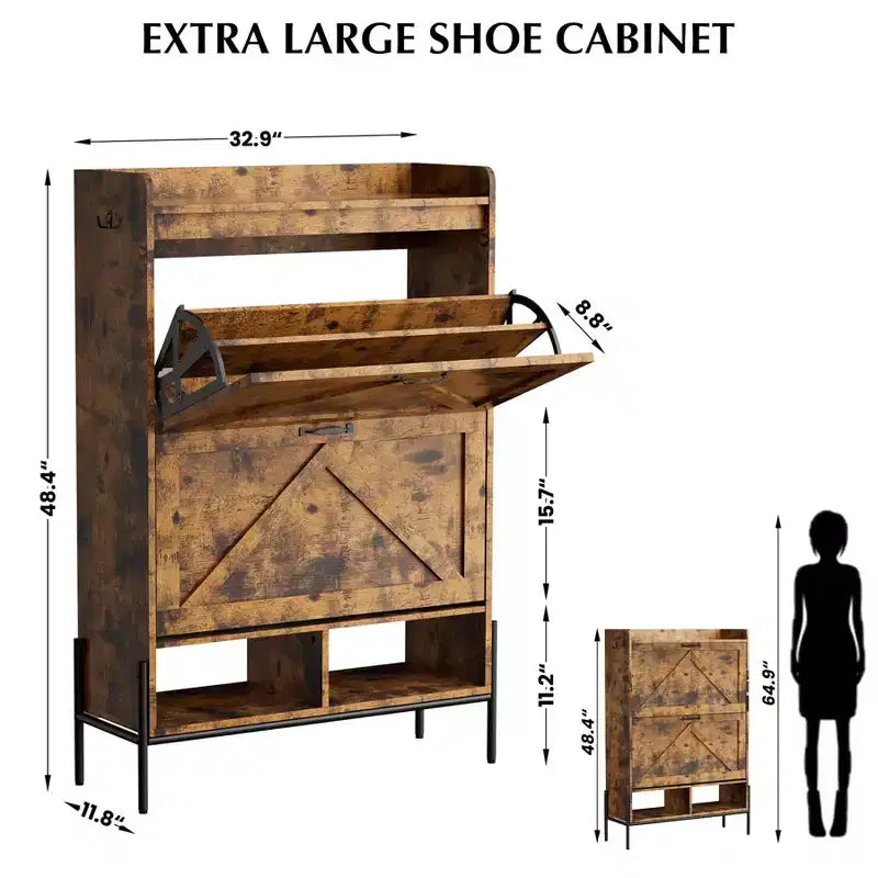 Meuble à chaussures GustoWave avec 2 tiroirs basculants, meuble de rangement pour chaussures d'entrée grande capacité, meuble à chaussures étroit avec pieds en métal