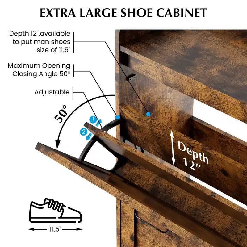 Meuble à chaussures GustoWave avec 2 tiroirs basculants, meuble de rangement pour chaussures d'entrée grande capacité, meuble à chaussures étroit avec pieds en métal