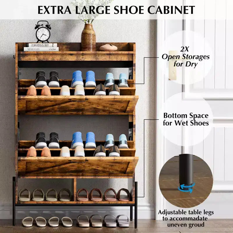 Meuble à chaussures GustoWave avec 2 tiroirs basculants, meuble de rangement pour chaussures d'entrée grande capacité, meuble à chaussures étroit avec pieds en métal