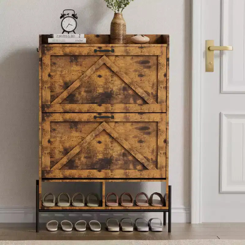 Meuble à chaussures GustoWave avec 2 tiroirs basculants, meuble de rangement pour chaussures d'entrée grande capacité, meuble à chaussures étroit avec pieds en métal