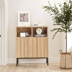 2 armoires doubles avec porte à bord ondulé, couleur chêne - Couleur chêne, noir, design élégant, durables, rangement spacieux