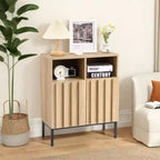 2 armoires doubles avec porte à bord ondulé, couleur chêne - Couleur chêne, noir, design élégant, durables, rangement spacieux