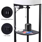 Lampadaire avec étagères, lampadaire étagère RVB intelligent avec 2 ports USB et 1 prise de courant, affichage pour chambre à coucher, salon et bureau - Noir classique