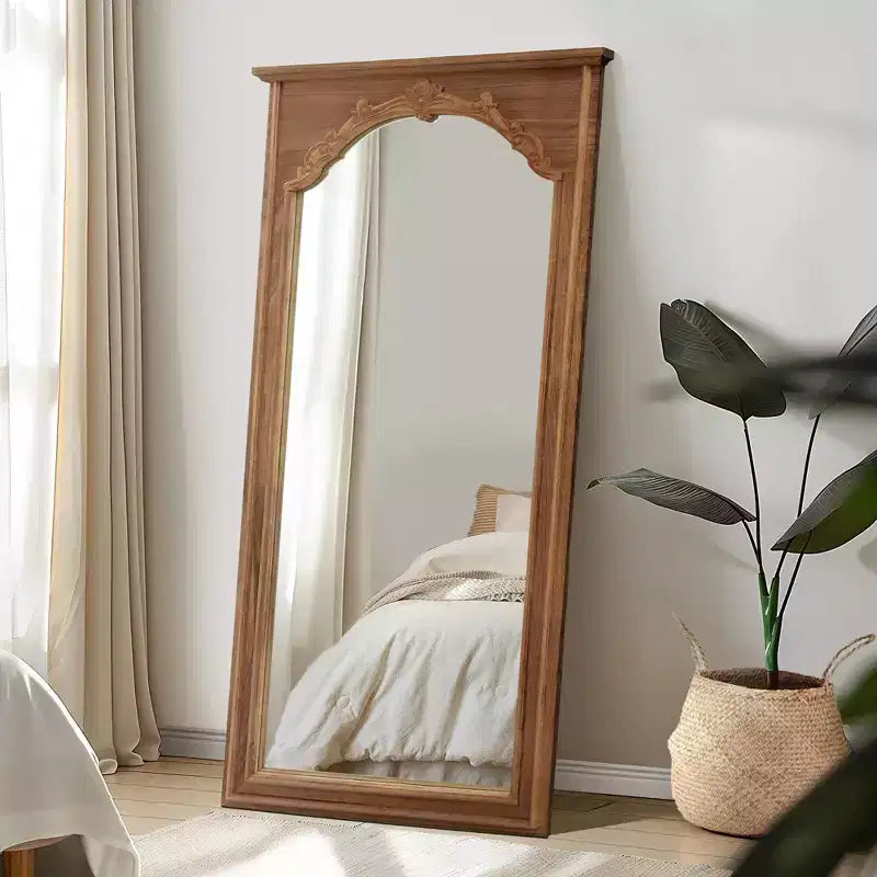 PexFix Miroir mural ou sur pied en chêne massif sculpté vintage de 35 po L x 71 po H