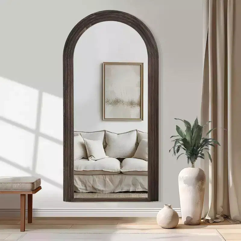 Miroir PexFix de 35 po L x 71 po H, classique, à cadre en bois massif arqué, couleur anthracite