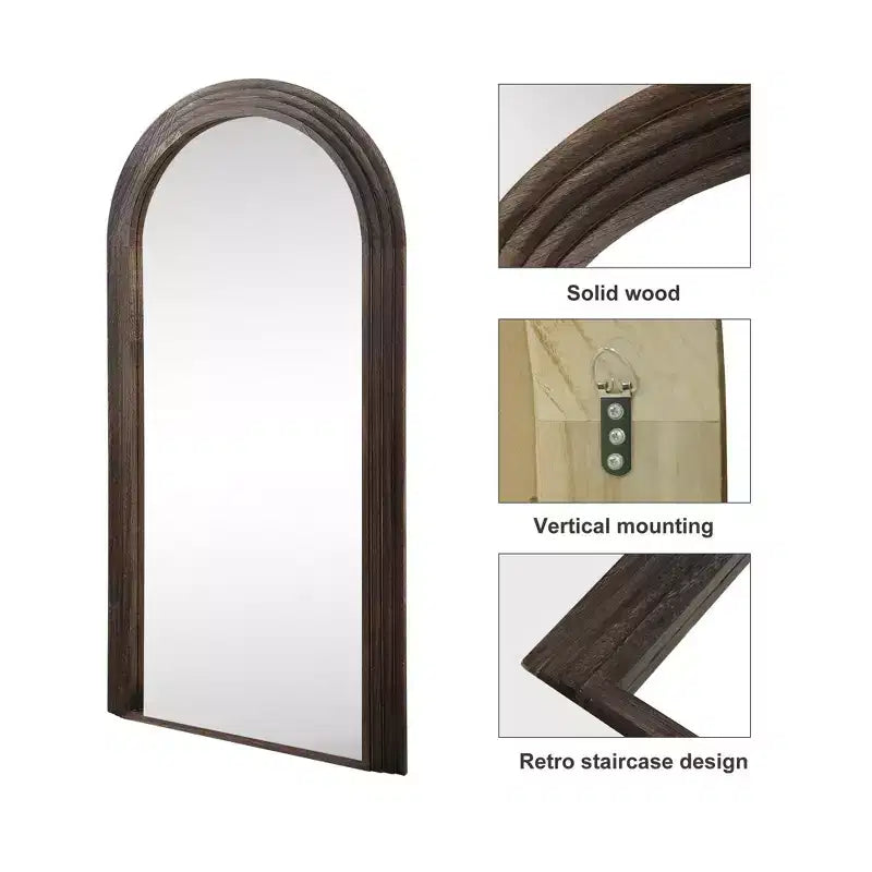 Miroir PexFix de 35 po L x 71 po H, classique, à cadre en bois massif arqué, couleur anthracite