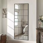 PexFix Miroir de fenêtre industriel sur pied, cadre en fer noir, 30 po L x 69 po H