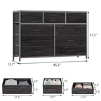 Commode à 10 tiroirs pour chambre, commode avec bacs en tissu, meuble TV pour téléviseurs jusqu'à 5 pouces, organisateur de rangement