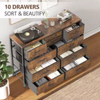 Commode à 10 tiroirs pour chambre, commode avec bacs en tissu, meuble TV pour téléviseurs jusqu'à 5 pouces, organisateur de rangement