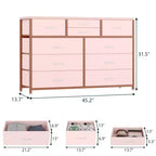 Commode à 10 tiroirs pour chambre, commode avec bacs en tissu, meuble TV pour téléviseurs jusqu'à 5 pouces, organisateur de rangement