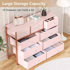 Commode à 10 tiroirs pour chambre, commode avec bacs en tissu, meuble TV pour téléviseurs jusqu'à 5 pouces, organisateur de rangement