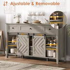 Acekool 47.2 Armoire de buffet de ferme, vaisselier rustique avec portes coulissantes, 3 tiroirs, étagères réglables, casier à vin amovible, blanc