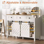 Acekool 47.2 Armoire de buffet de ferme, vaisselier rustique avec portes coulissantes, 3 tiroirs, étagères réglables, casier à vin amovible, blanc
