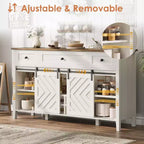 Acekool 47.2 Armoire de buffet de ferme, vaisselier rustique avec portes coulissantes, 3 tiroirs, étagères réglables, casier à vin amovible, blanc