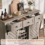 Acekool 47.2 Armoire de buffet de ferme, vaisselier rustique avec portes coulissantes, 3 tiroirs, étagères réglables, casier à vin amovible, blanc