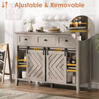Acekool 47.2 Armoire de buffet de ferme, vaisselier rustique avec portes coulissantes, 3 tiroirs, étagères réglables, casier à vin amovible, blanc