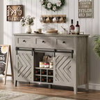 Acekool 47.2 Farmhouse Buffet Cabinet, Rustic Sideboard with Sliding Doors, 3 Drawers, Adjustable Shelves, Removable Wine Rack, White