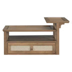Table basse moderne Okak avec tiroir en rotin et rangement à deux niveaux, table basse de salon à 2 étagères