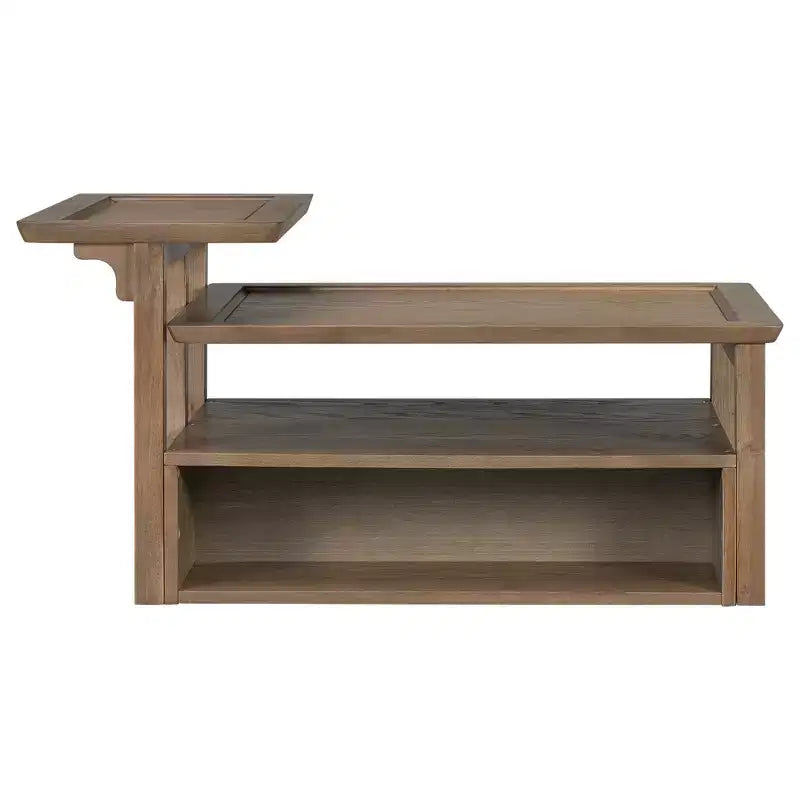 Table basse moderne Okak avec tiroir en rotin et rangement à deux niveaux, table basse de salon à 2 étagères