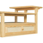 Table basse moderne Okak avec tiroir en rotin et rangement à deux niveaux, table basse de salon à 2 étagères