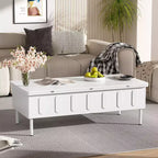 Table basse moderne Okak avec tiroir en rotin et rangement à deux niveaux, table basse de salon à 2 étagères