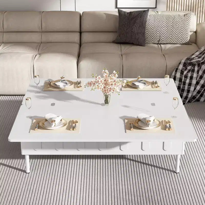 Table basse moderne Okak avec tiroir en rotin et rangement à deux niveaux, table basse de salon à 2 étagères