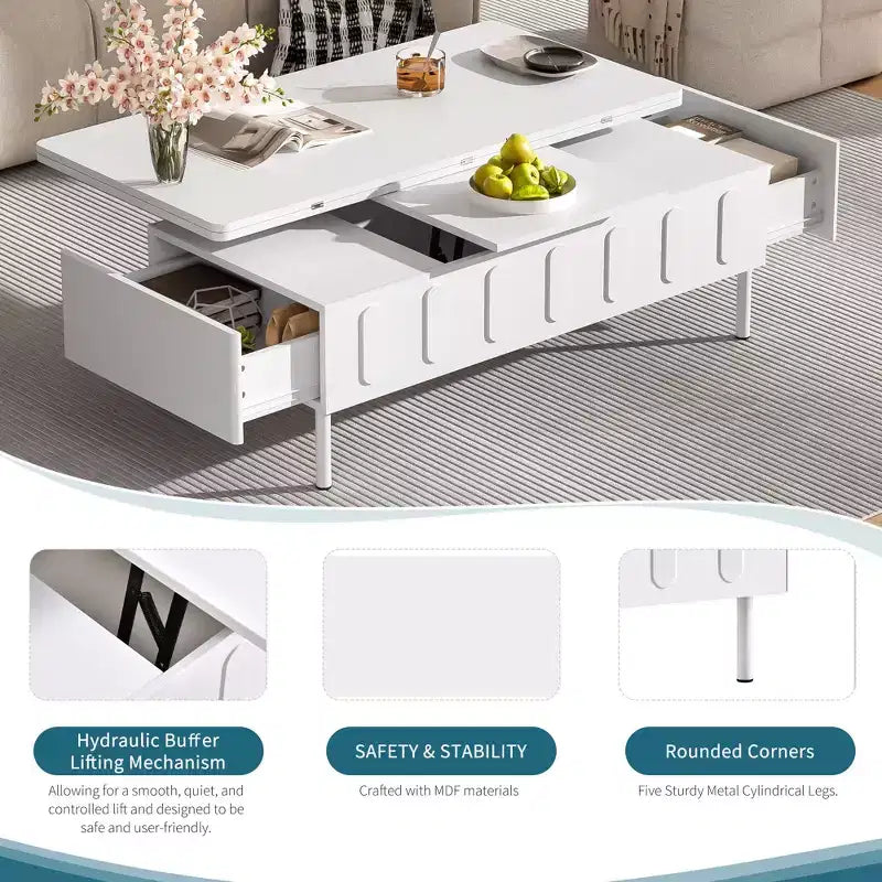 Table basse moderne Okak avec tiroir en rotin et rangement à deux niveaux, table basse de salon à 2 étagères