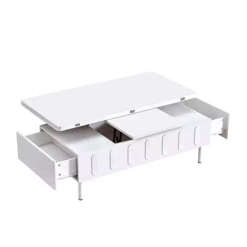 Table basse moderne Okak avec tiroir en rotin et rangement à deux niveaux, table basse de salon à 2 étagères
