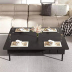 Table basse moderne Okak avec tiroir en rotin et rangement à deux niveaux, table basse de salon à 2 étagères