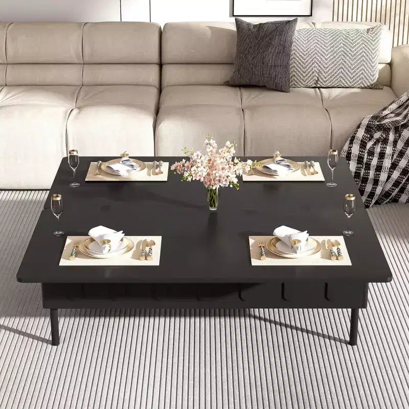 Table basse moderne Okak avec tiroir en rotin et rangement à deux niveaux, table basse de salon à 2 étagères
