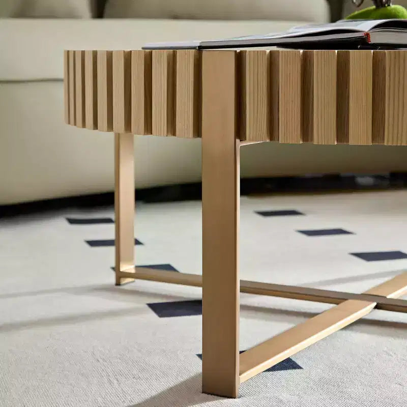 Table basse Okak moderne en bois fabriquée à la main, 80 cm (31,5 po) de long avec piédestal robuste, table d'appoint ronde peu encombrante pour petit salon ou bureau