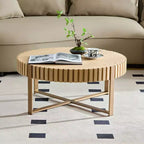 Table basse Okak moderne en bois fabriquée à la main, 80 cm (31,5 po) de long avec piédestal robuste, table d'appoint ronde peu encombrante pour petit salon ou bureau