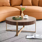 Table basse Okak moderne en bois fabriquée à la main, 80 cm (31,5 po) de long avec piédestal robuste, table d'appoint ronde peu encombrante pour petit salon ou bureau