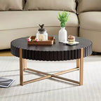 Table basse Okak moderne en bois fabriquée à la main, 80 cm (31,5 po) de long avec piédestal robuste, table d'appoint ronde peu encombrante pour petit salon ou bureau