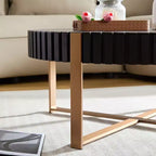 Table basse Okak moderne en bois fabriquée à la main, 80 cm (31,5 po) de long avec piédestal robuste, table d'appoint ronde peu encombrante pour petit salon ou bureau