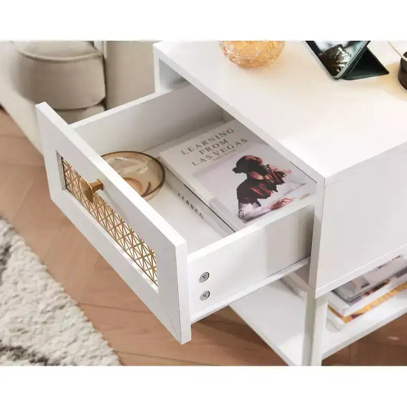 Table d'appoint de charge rétro Probe Hues, prises intégrées, ports USB et tiroir de rangement