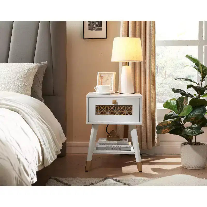Table d'appoint de charge rétro Probe Hues, prises intégrées, ports USB et tiroir de rangement