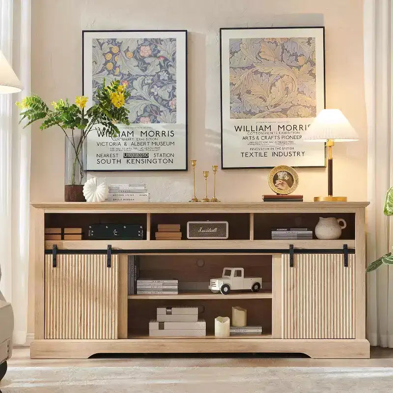 Meuble TV Mastgoal pour téléviseurs 80 pouces avec porte coulissante, étagère réglable et rangement, meuble TV moderne de 81 cm de haut pour salon