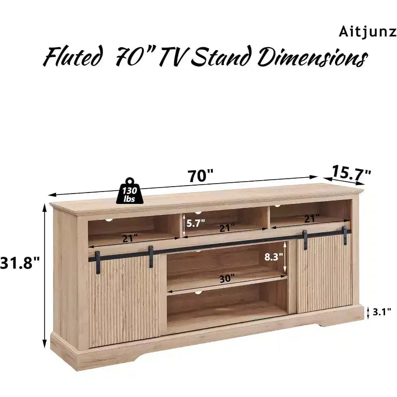 Meuble TV Mastgoal pour téléviseurs 80 pouces avec porte coulissante, étagère réglable et rangement, meuble TV moderne de 81 cm de haut pour salon