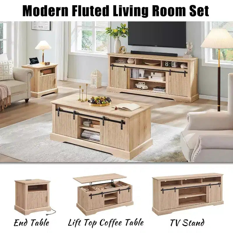 Meuble TV Mastgoal pour téléviseurs 80 pouces avec porte coulissante, étagère réglable et rangement, meuble TV moderne de 81 cm de haut pour salon