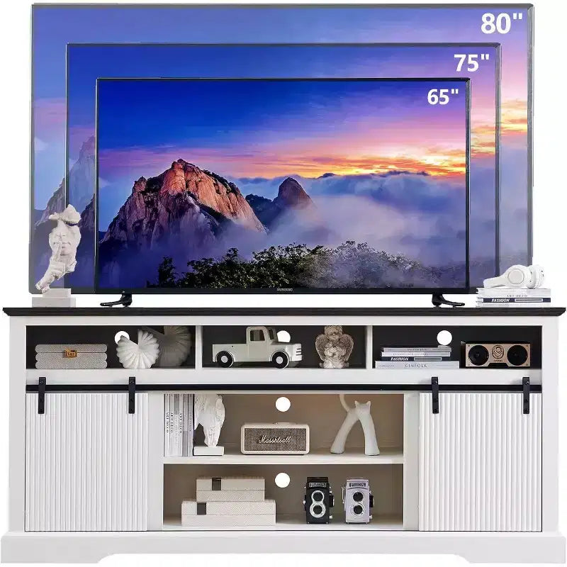 Meuble TV Mastgoal pour téléviseurs 80 pouces avec porte coulissante, étagère réglable et rangement, meuble TV moderne de 81 cm de haut pour salon