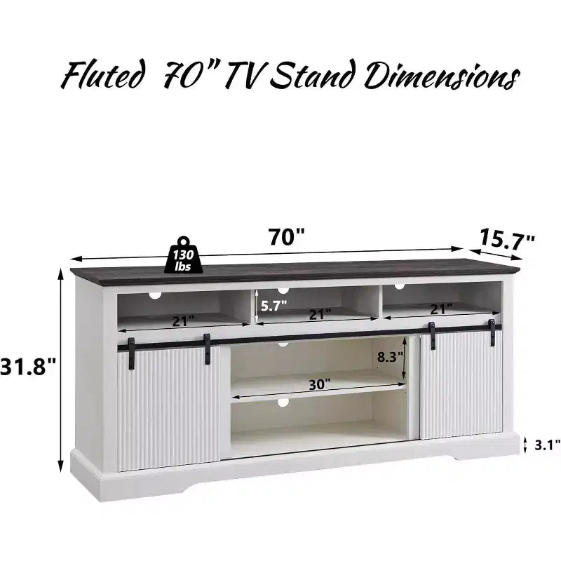 Meuble TV Mastgoal pour téléviseurs 80 pouces avec porte coulissante, étagère réglable et rangement, meuble TV moderne de 81 cm de haut pour salon