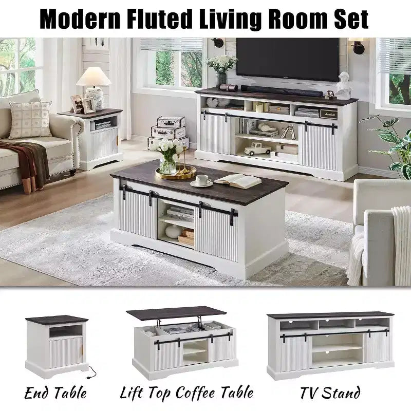 Meuble TV Mastgoal pour téléviseurs 80 pouces avec porte coulissante, étagère réglable et rangement, meuble TV moderne de 81 cm de haut pour salon