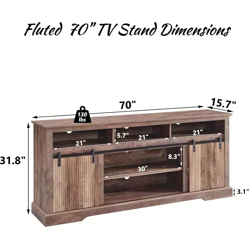 Meuble TV Mastgoal pour téléviseurs 80 pouces avec porte coulissante, étagère réglable et rangement, meuble TV moderne de 81 cm de haut pour salon