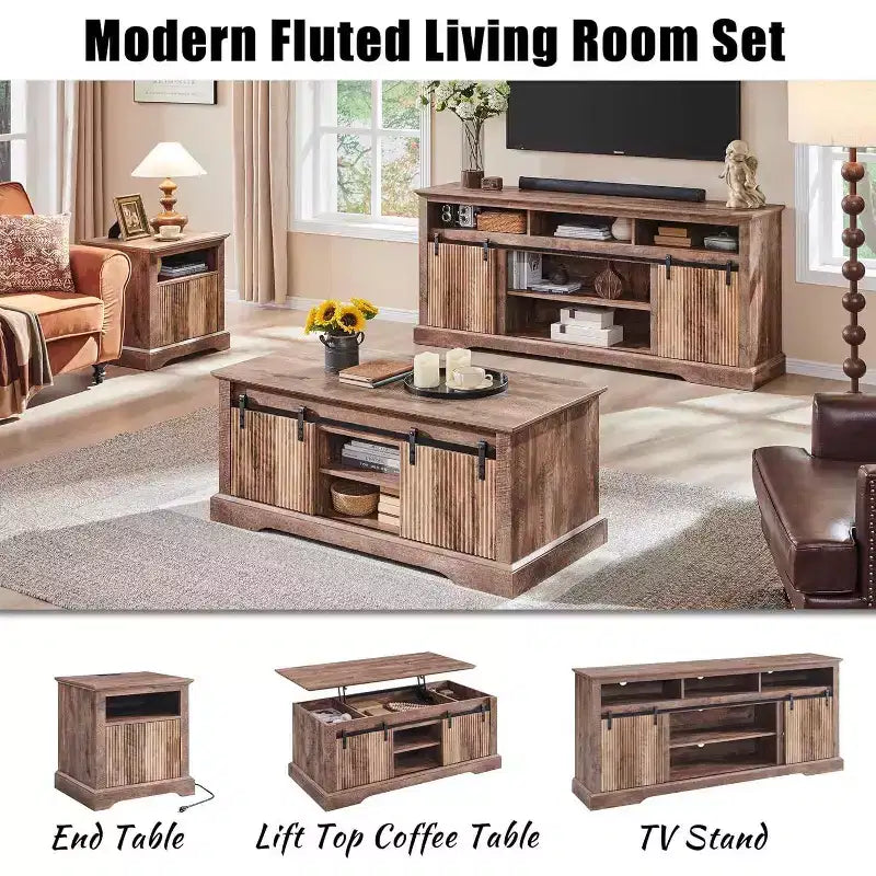 Meuble TV Mastgoal pour téléviseurs 80 pouces avec porte coulissante, étagère réglable et rangement, meuble TV moderne de 81 cm de haut pour salon
