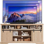Meuble TV Mastgoal pour téléviseurs 80 pouces avec porte coulissante, étagère réglable et rangement, meuble TV moderne de 81 cm de haut pour salon