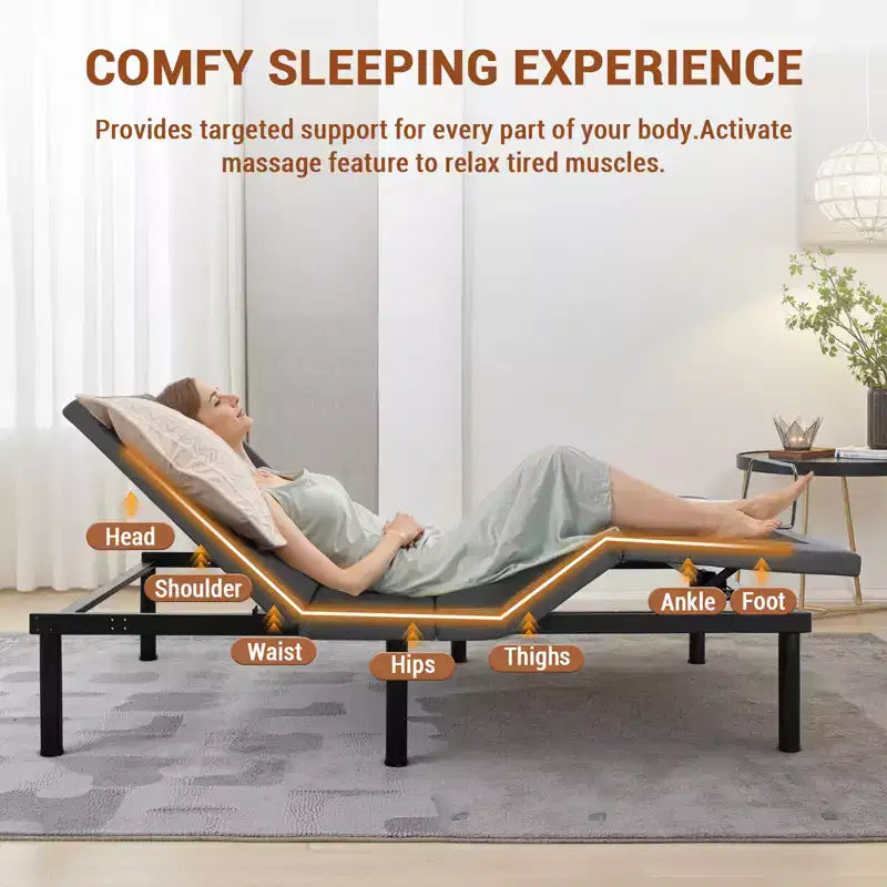 Cadre de lit réglable CuisinSmart avec massage, base de lit réglable Twin XL avec 1 port USB et veilleuse sous le lit, inclinaison tête et pieds